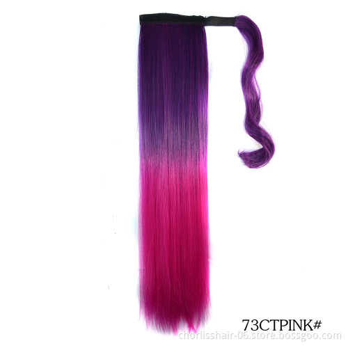 Wholesale ombre Long Straight  Clip in Wrap Around ponytail Hair Extensions Synthetic Fiber Hairpiece Ponytail for Woman